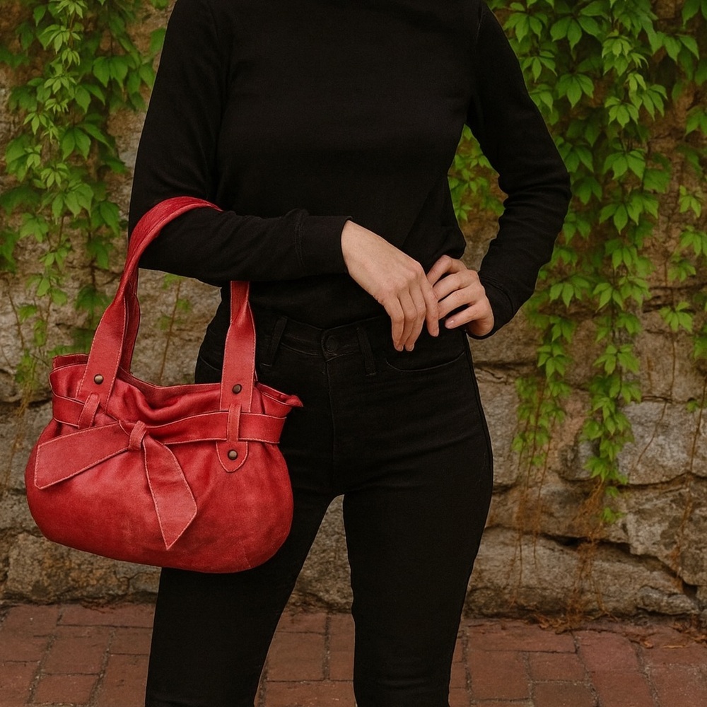 ROBERTA GANDOLFI Distressed Red Leather Satchel